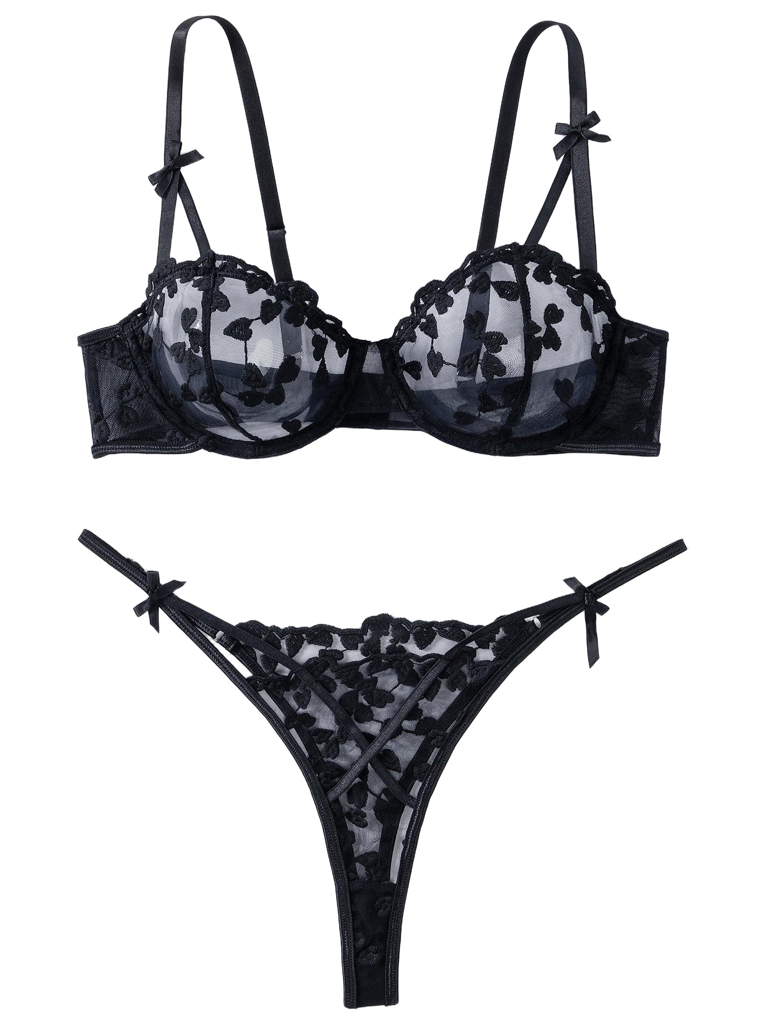 KISSGAL Lingerie for Women Underwired Push Up Embroidered Bra and Panty Set Lace Sexy Underwear