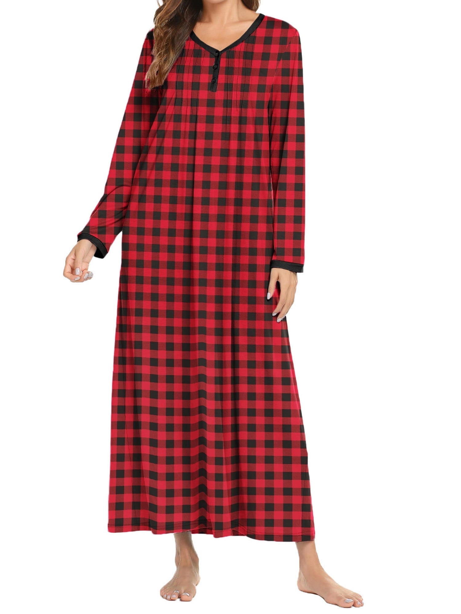 Women Long Sleeve Nightgown Long Sleepshirts Henley Sleep Dress Full Length Sleepwear