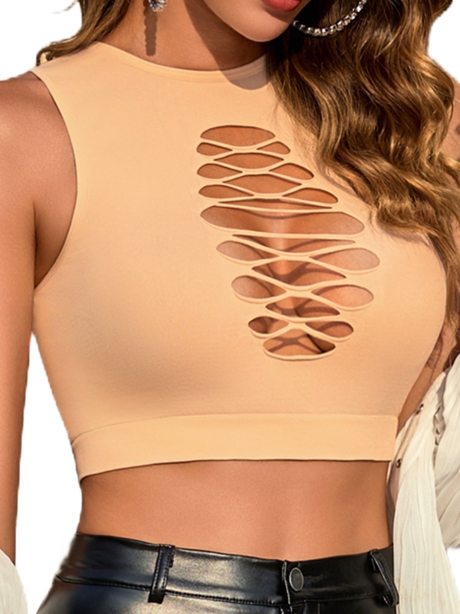 KISSGAL Fishnet Tank Top for Women Cutout Crop Sexy Hollow Out Cropped Sleeveless Top (One Size)