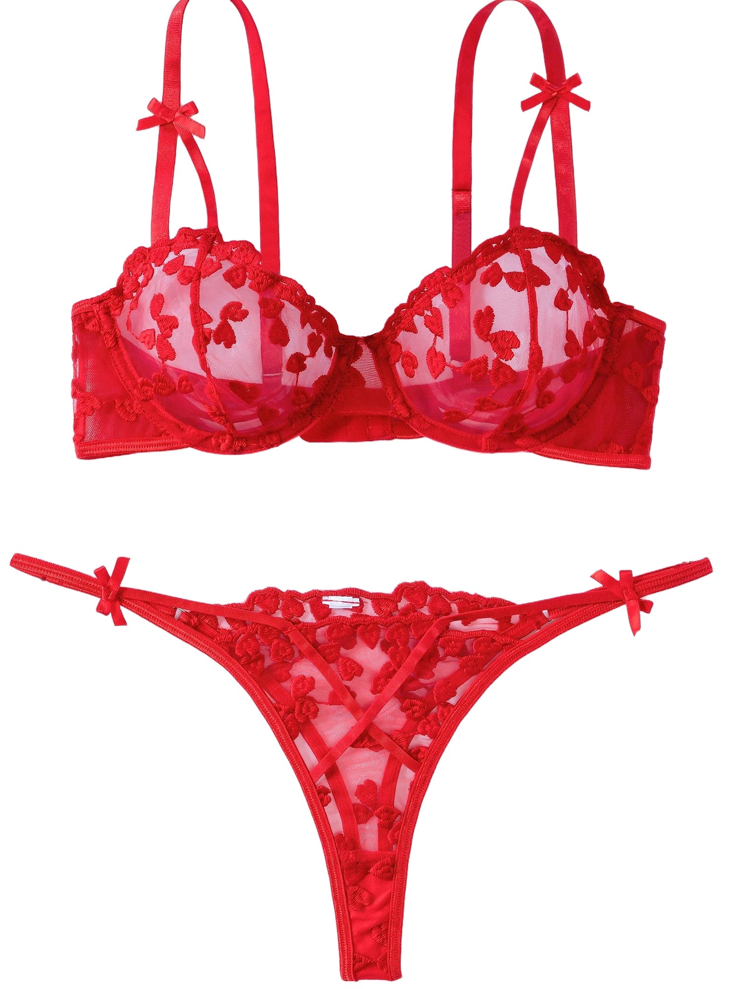 KISSGAL Lingerie for Women Underwired Push Up Embroidered Bra and Panty Set Lace Sexy Underwear
