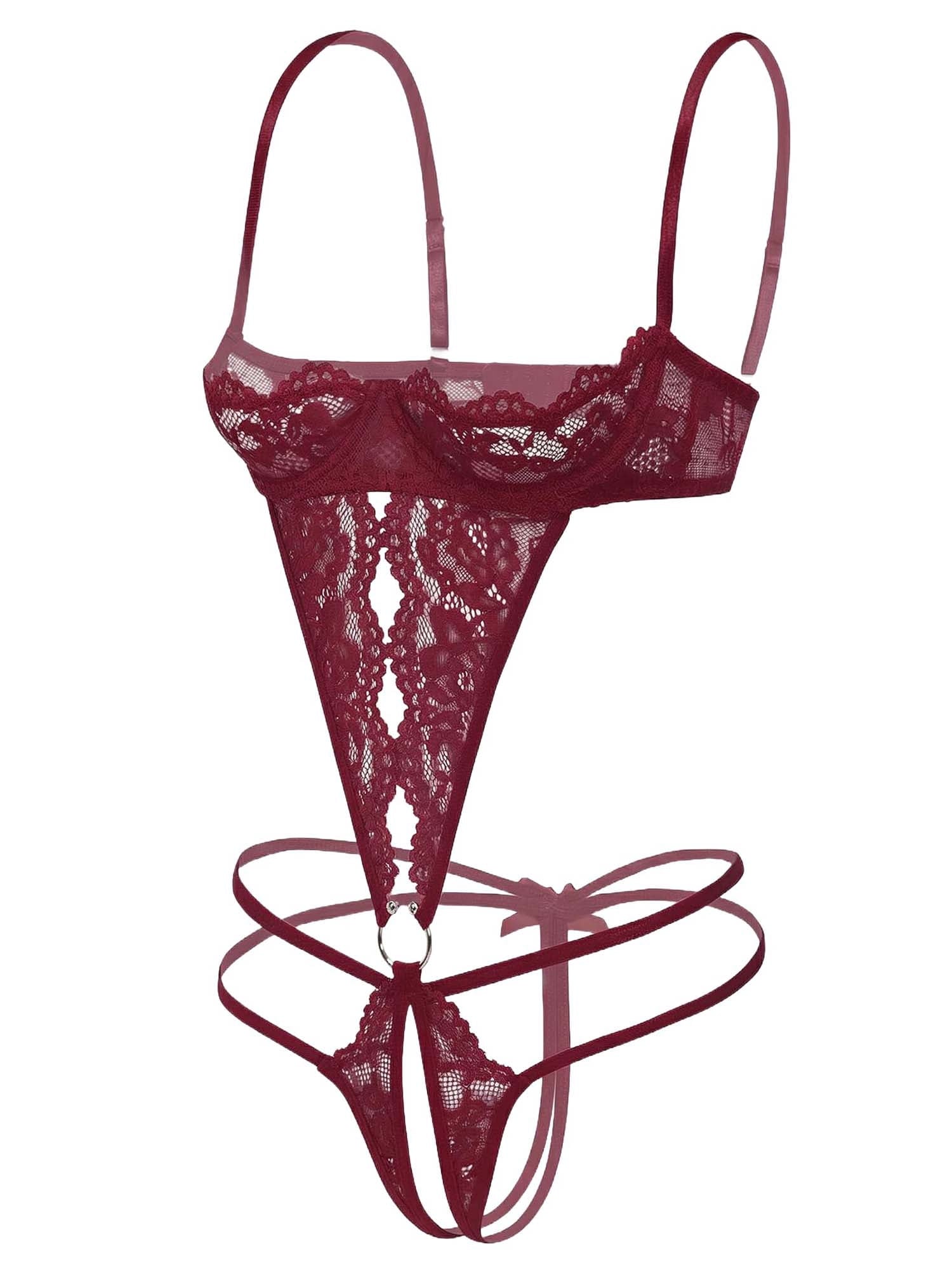KISSGAL Sexy Lingerie for Women with Underwire One Piece Lace Bodysuit Deep V Crotchless Lingerie Underwear