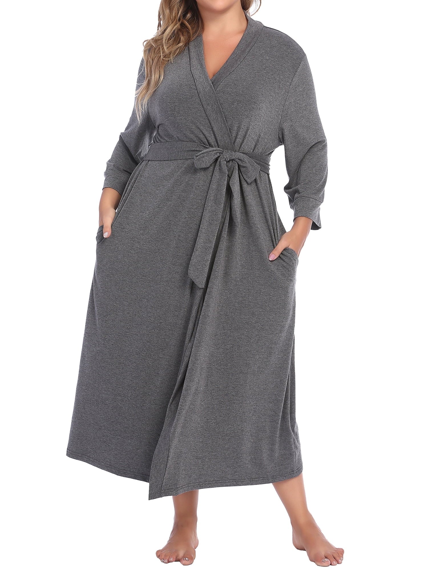 Womens Plus Size Kimono Robes Long Bathrobe Ladies V Neck Loungewear Lightweight Soft Sleepwear XL-5XL
