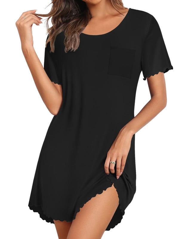 Bamboo Viscose Nightgowns for Women Ruffled Short Sleeve Sleepshirts Tie Dye Pajamas Dress with Chest Pocekts S-3XL