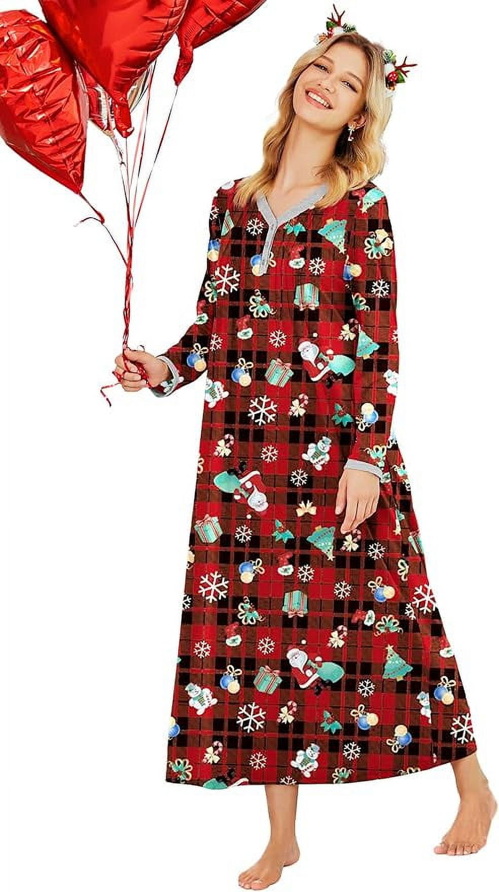 Women Long Sleeve Nightgown Long Sleepshirts Henley Sleep Dress Full Length Sleepwear