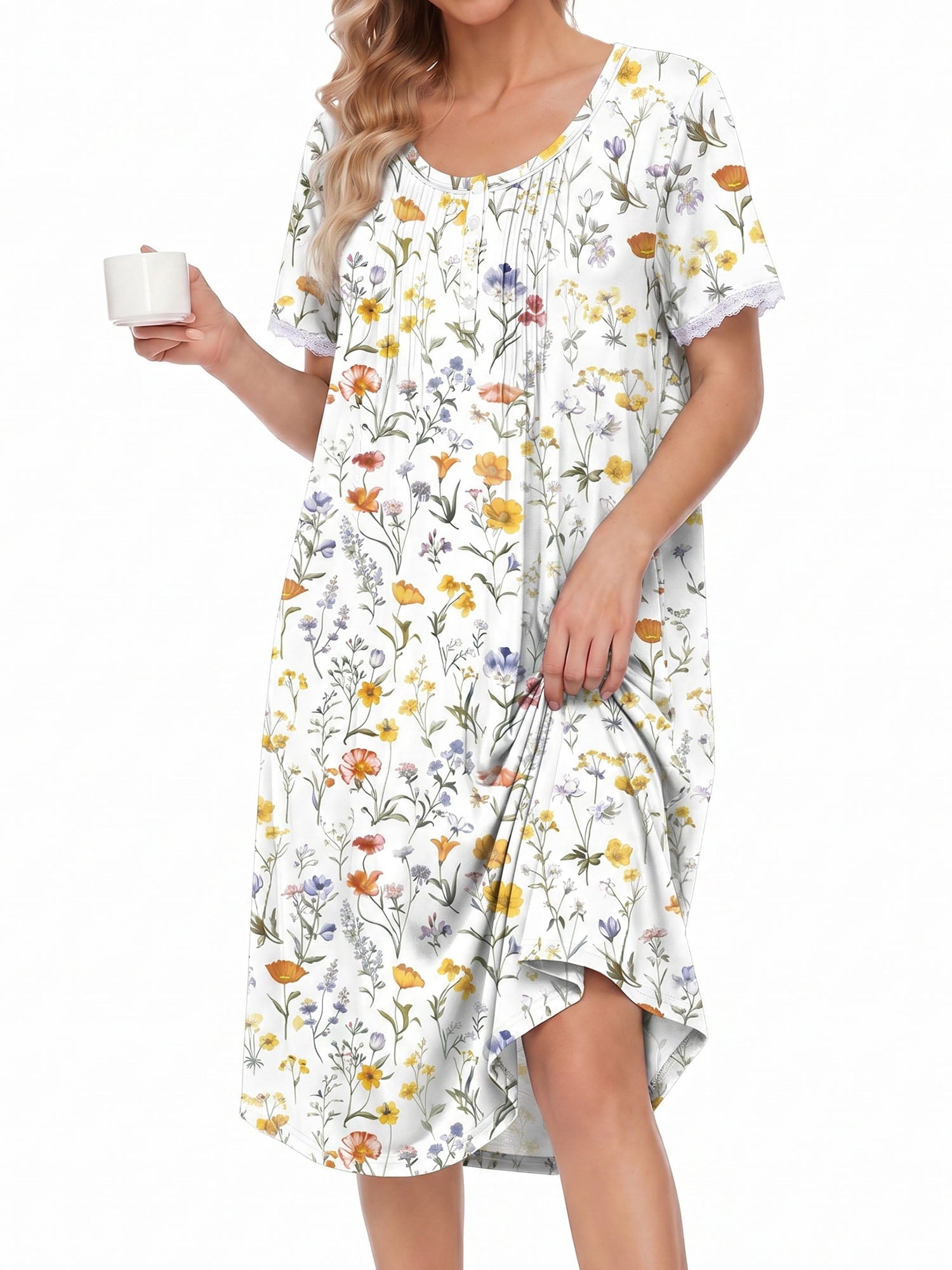 Nightgowns for Women Button Front Henley Neck House Dress Short Sleeve Soft Pajamas Dress Sleepwear