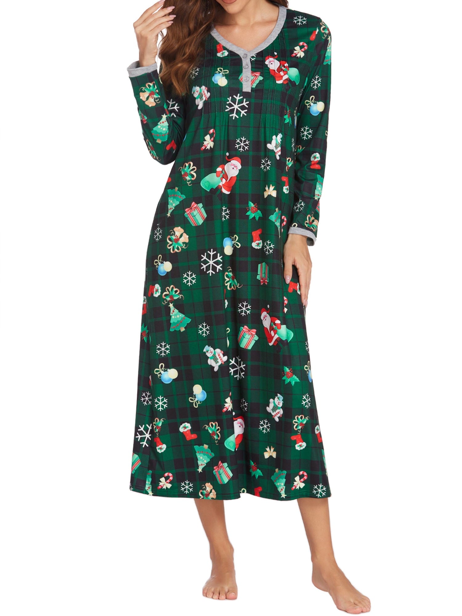 Women Long Sleeve Nightgown Long Sleepshirts Henley Sleep Dress Full Length Sleepwear