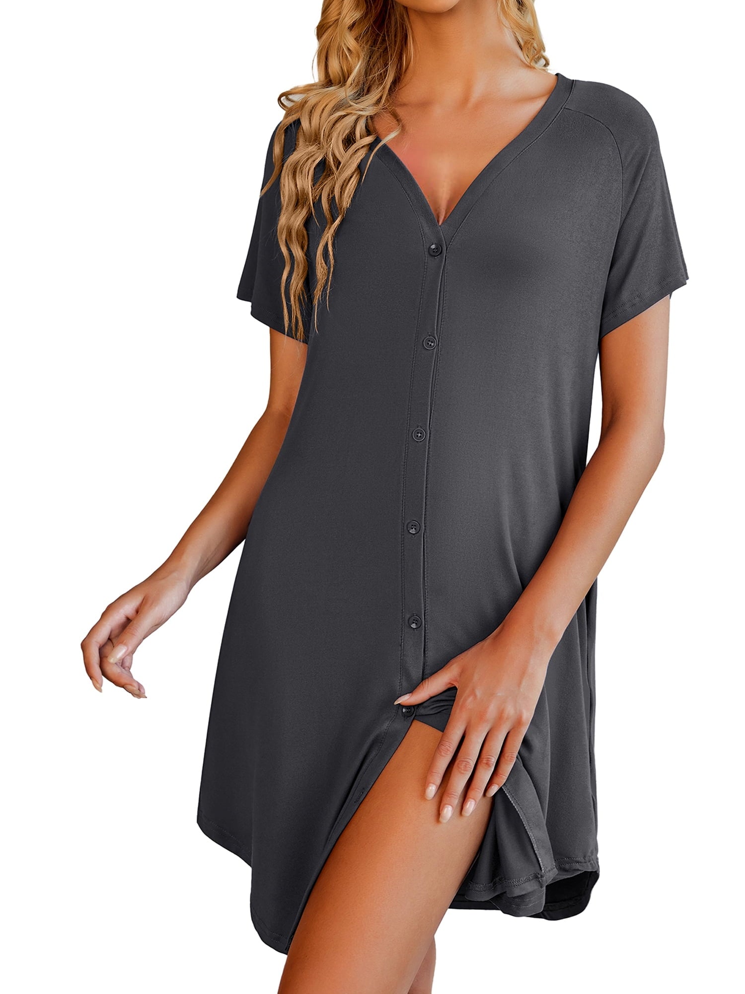 Womens Nightgown Button Down Pajama Dress Sexy Ladies Sleepwear Maternity Night Shirts