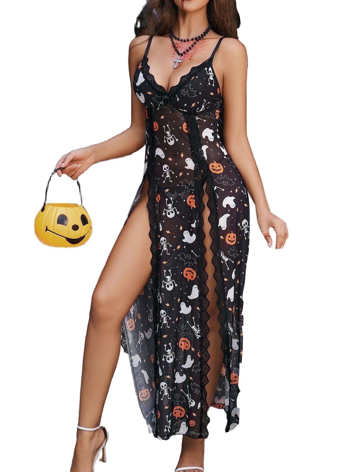 KISSGAL Lingerie for Women Side Split Babydoll Chemise Sexy Nightdress Deep V Neck Nightwear Long Nightgown