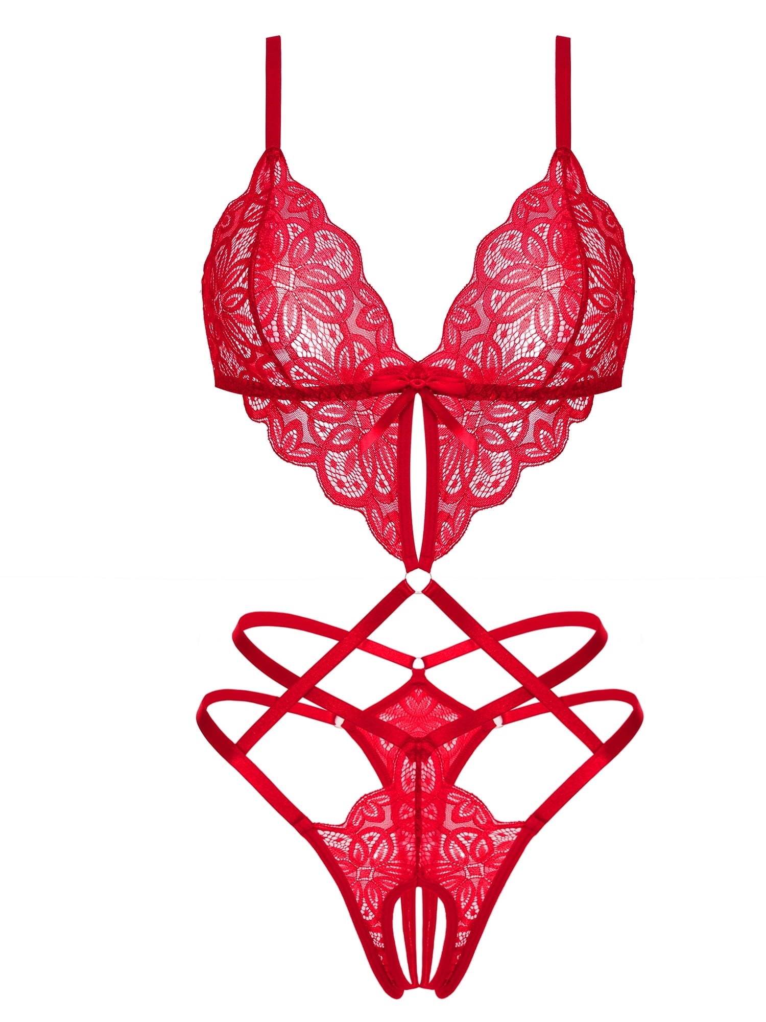 KISSGAL Lingerie for Women Deep V Lace Bodysuit Sexy Cut Out One Piece Lingerie Nightwear