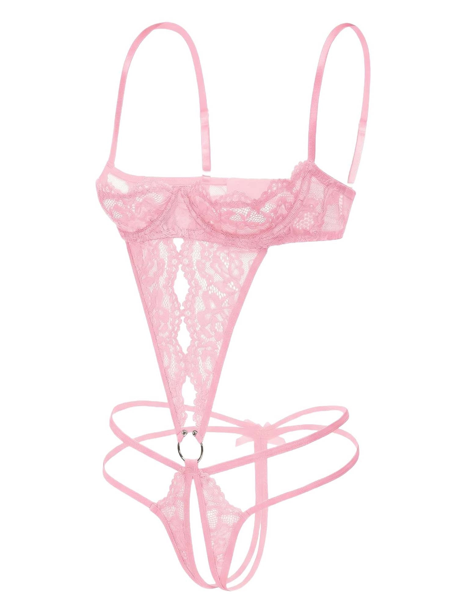 KISSGAL Sexy Lingerie for Women with Underwire One Piece Lace Bodysuit Deep V Crotchless Lingerie Underwear