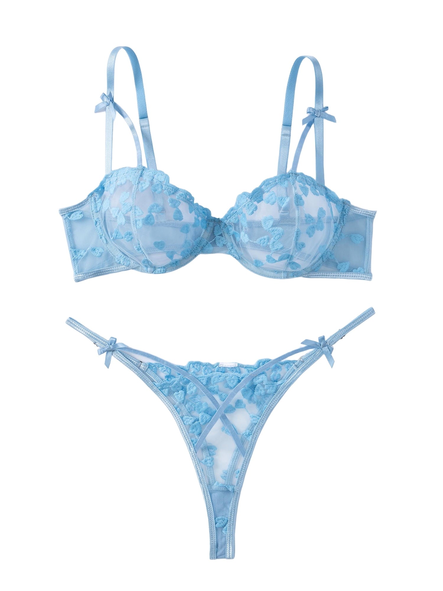 KISSGAL Lingerie for Women Underwired Push Up Embroidered Bra and Panty Set Lace Sexy Underwear