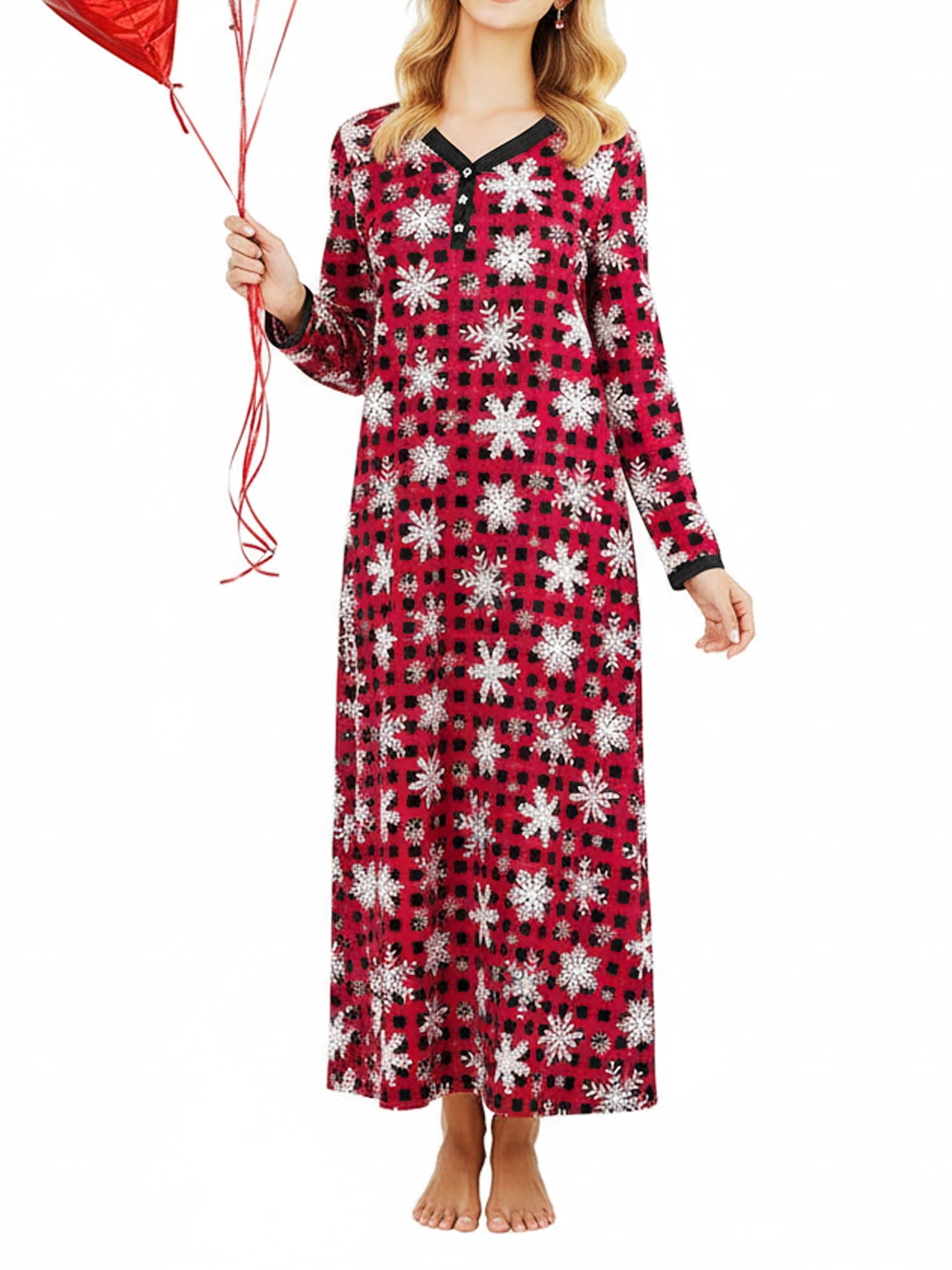 Women Long Sleeve Nightgown Long Sleepshirts Henley Sleep Dress Full Length Sleepwear