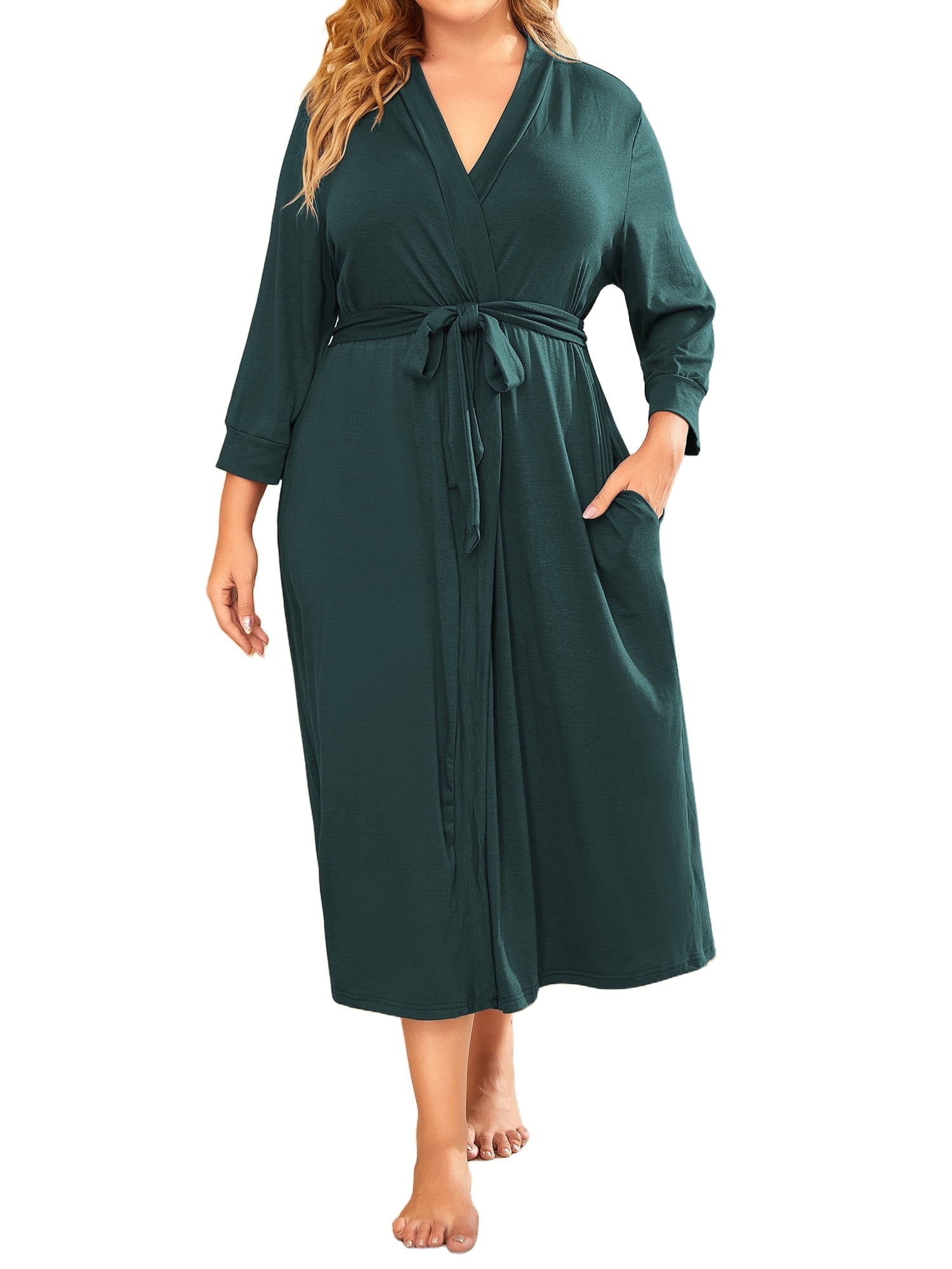 Womens Plus Size Kimono Robes Long Bathrobe Ladies V Neck Loungewear Lightweight Soft Sleepwear XL-5XL