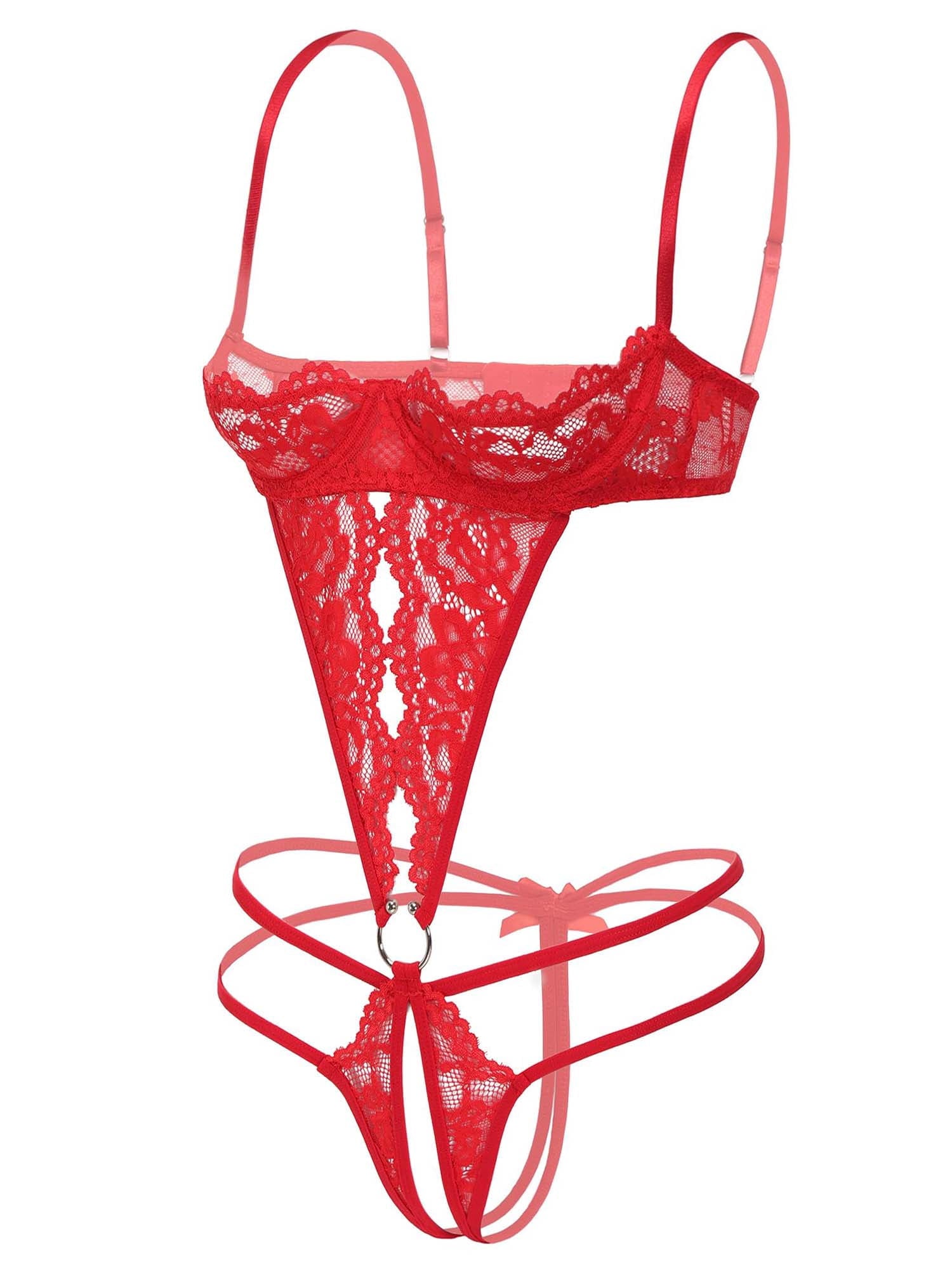 KISSGAL Sexy Lingerie for Women with Underwire One Piece Lace Bodysuit Deep V Crotchless Lingerie Underwear