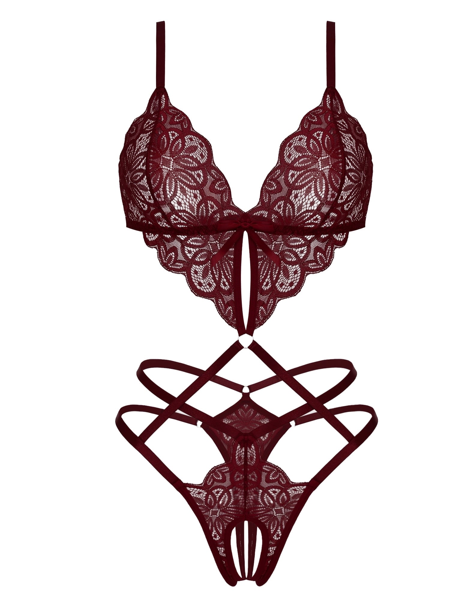 KISSGAL Lingerie for Women Deep V Lace Bodysuit Sexy Cut Out One Piece Lingerie Nightwear