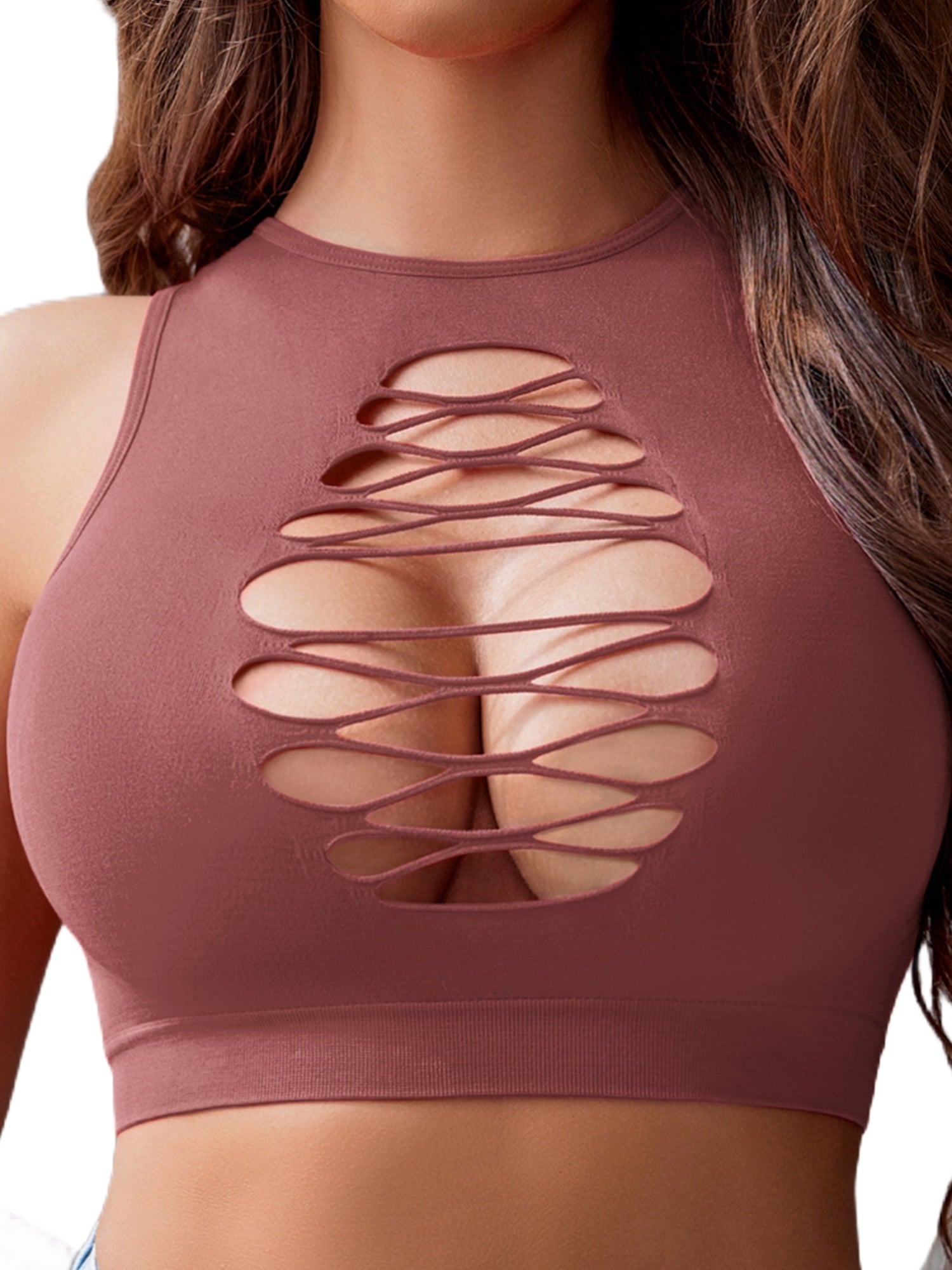 KISSGAL Fishnet Tank Top for Women Cutout Crop Sexy Hollow Out Cropped Sleeveless Top (One Size)